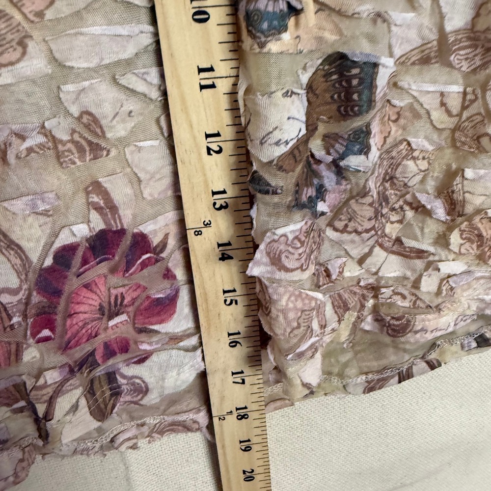 Womens Sheer Mesh Mosaic Floral 3D Textured V-Neck Top‎ 3/4 Sleeve Beige Multi - Picture 5 of 6